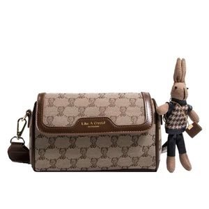 Women’s Cartoon print, Crossbody bag with rabbit charm fashionable Cartoon bear
